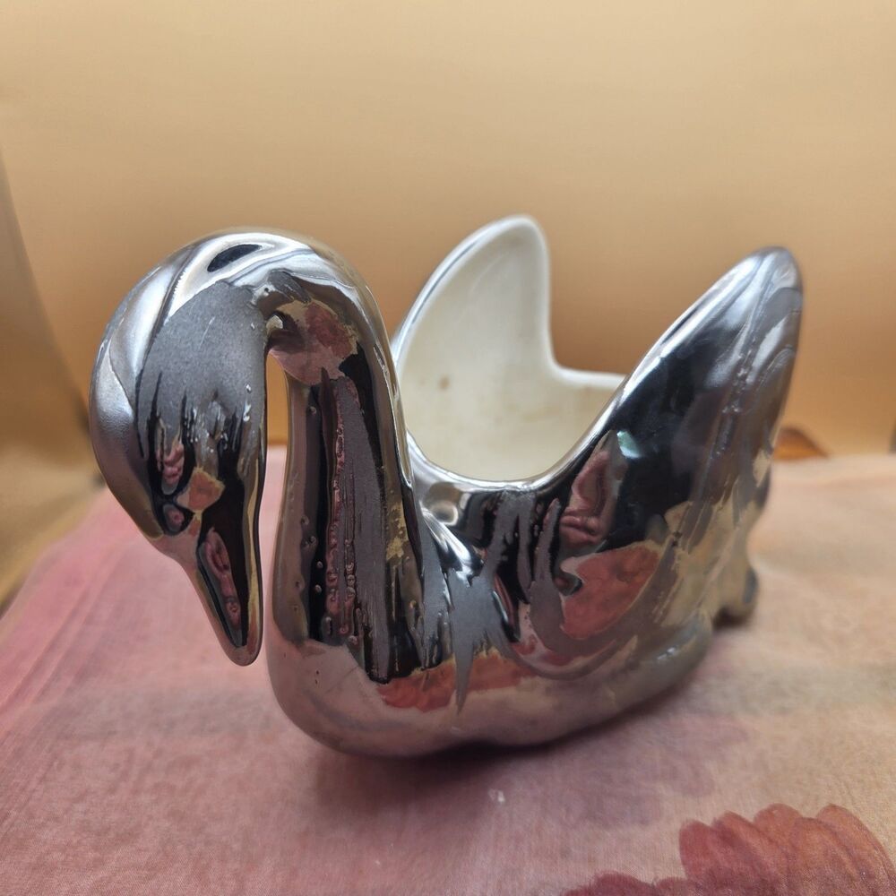 Silver Platinum Luster Swan Planter VTG